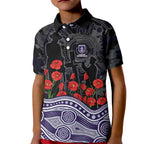 Fremantle Dockers ANZAC Day Kid Polo Shirt Indigenous Dot Art with Poppy Flower Tribute