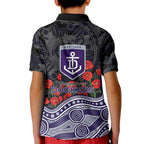 Fremantle Dockers ANZAC Day Kid Polo Shirt Indigenous Dot Art with Poppy Flower Tribute
