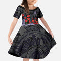 Fremantle Dockers ANZAC Day Kid Short Sleeve Dress Indigenous Dot Art with Poppy Flower Tribute