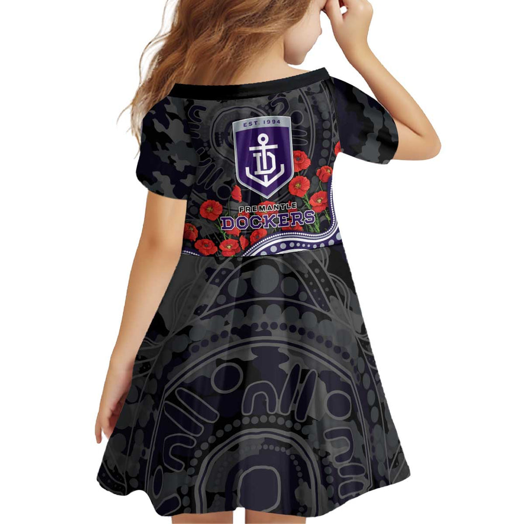 Fremantle Dockers ANZAC Day Kid Short Sleeve Dress Indigenous Dot Art with Poppy Flower Tribute