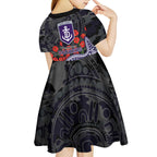 Fremantle Dockers ANZAC Day Kid Short Sleeve Dress Indigenous Dot Art with Poppy Flower Tribute