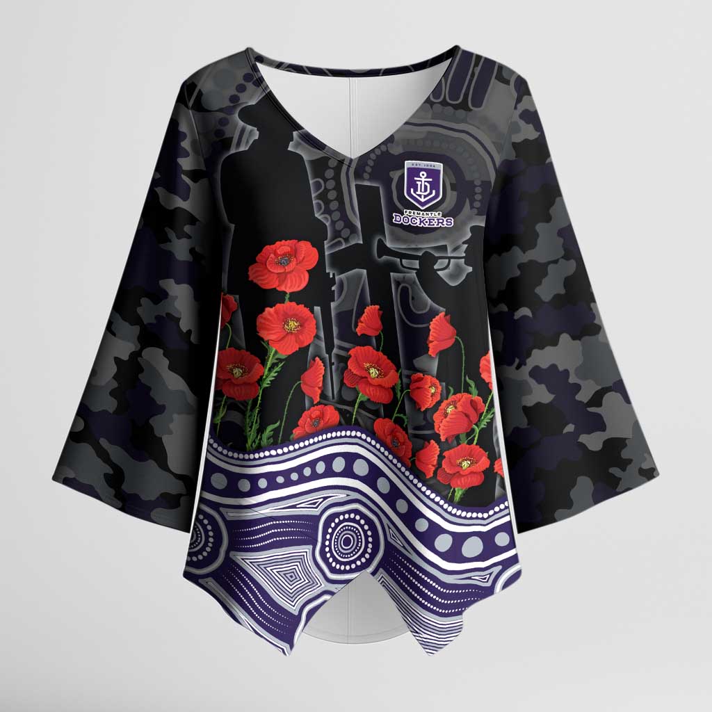 Fremantle Dockers ANZAC Day Kimono Sleeve Blouse Indigenous Dot Art with Poppy Flower Tribute