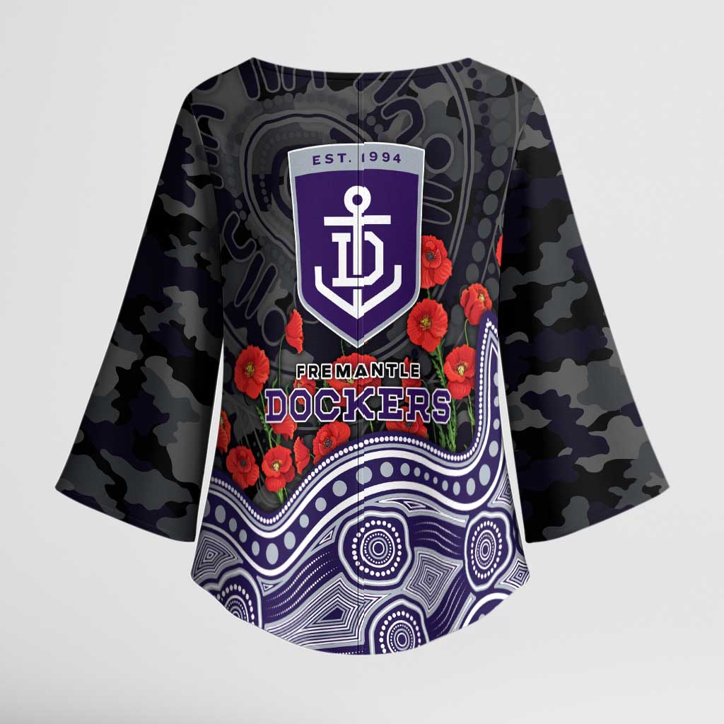 Fremantle Dockers ANZAC Day Kimono Sleeve Blouse Indigenous Dot Art with Poppy Flower Tribute