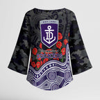 Fremantle Dockers ANZAC Day Kimono Sleeve Blouse Indigenous Dot Art with Poppy Flower Tribute