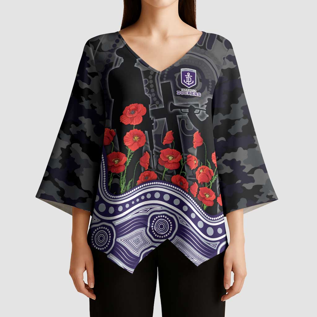 Fremantle Dockers ANZAC Day Kimono Sleeve Blouse Indigenous Dot Art with Poppy Flower Tribute