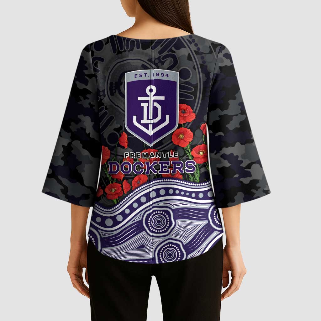 Fremantle Dockers ANZAC Day Kimono Sleeve Blouse Indigenous Dot Art with Poppy Flower Tribute