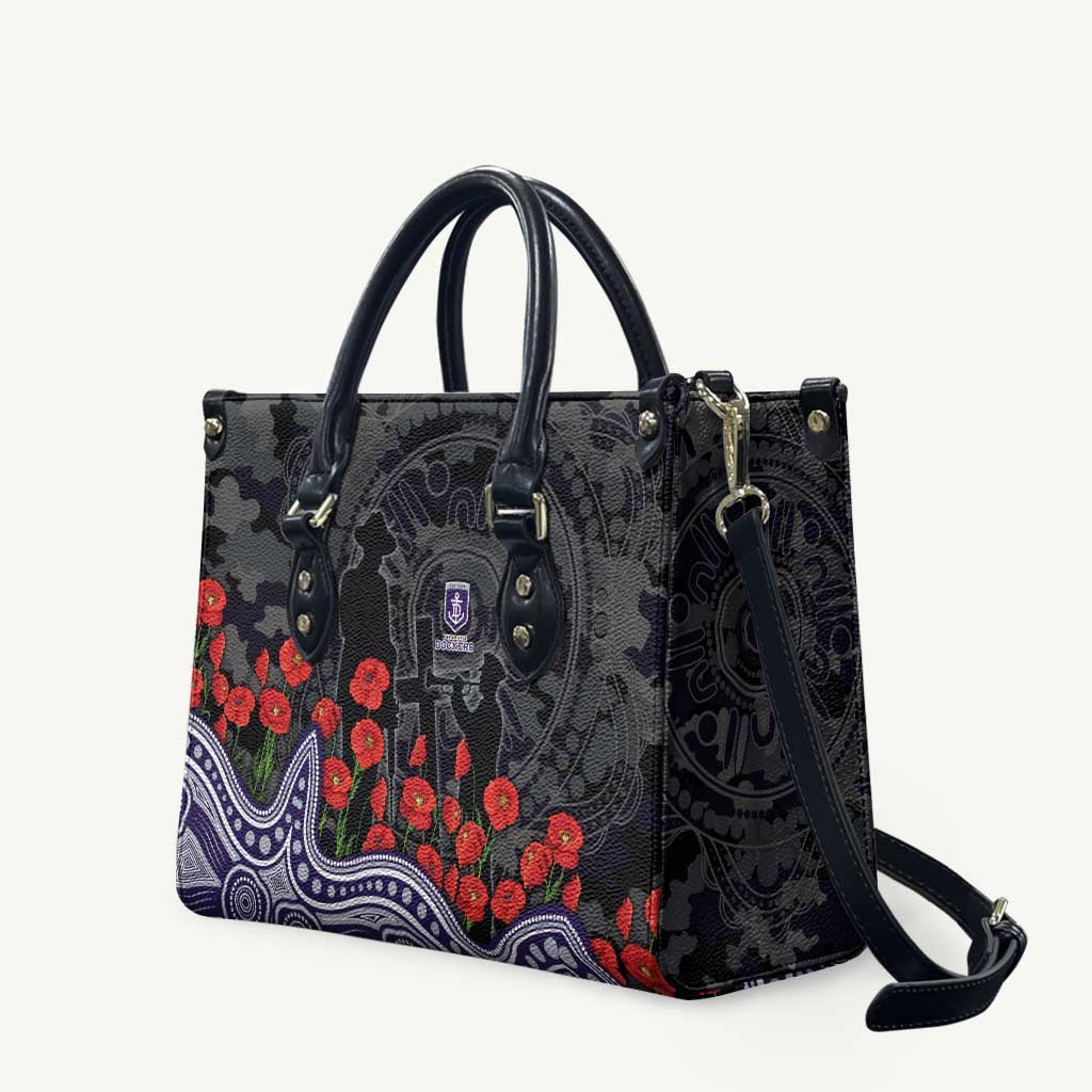 Fremantle Dockers ANZAC Day Leather Bag Indigenous Dot Art with Poppy Flower Tribute