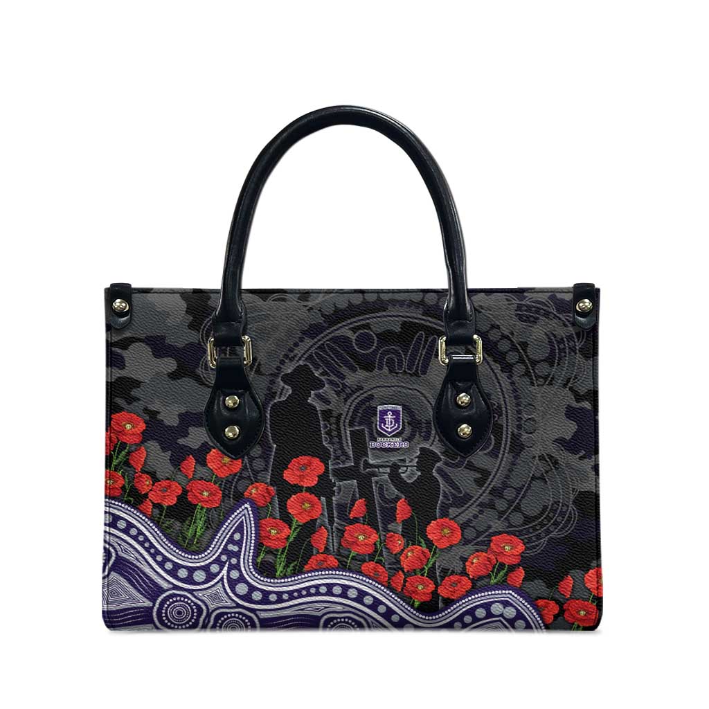 Fremantle Dockers ANZAC Day Leather Bag Indigenous Dot Art with Poppy Flower Tribute