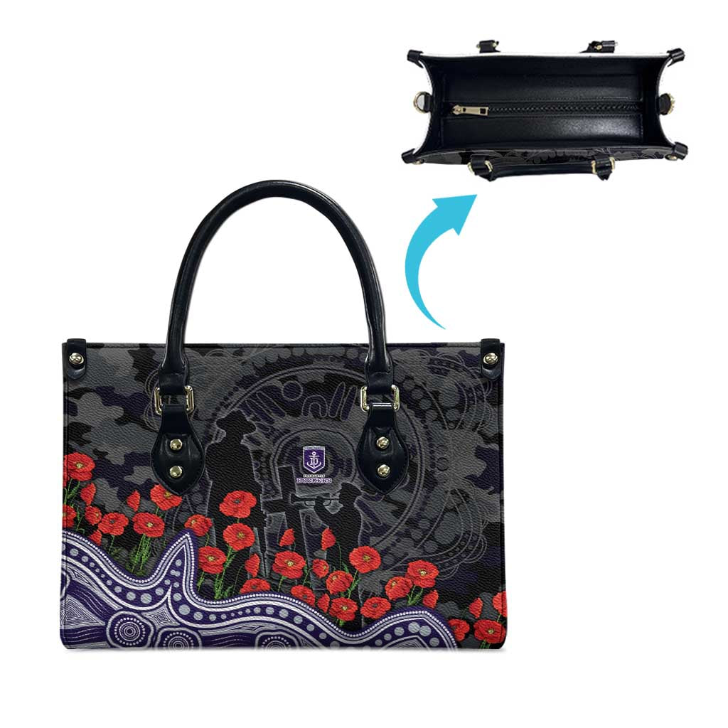 Fremantle Dockers ANZAC Day Leather Bag Indigenous Dot Art with Poppy Flower Tribute