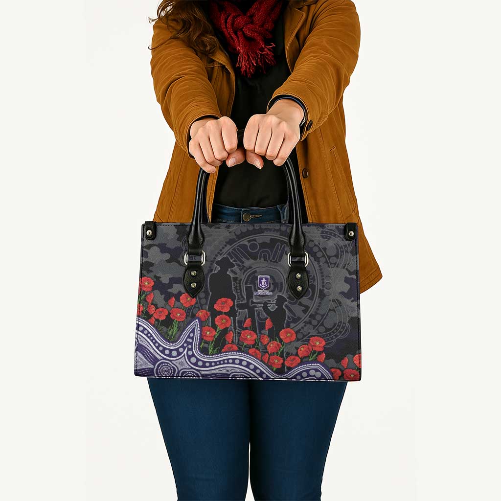 Fremantle Dockers ANZAC Day Leather Bag Indigenous Dot Art with Poppy Flower Tribute