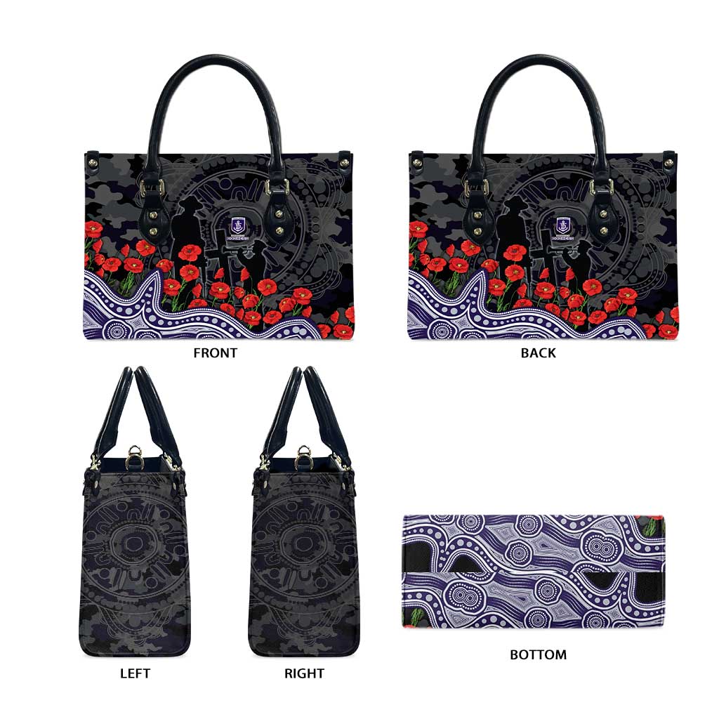 Fremantle Dockers ANZAC Day Leather Bag Indigenous Dot Art with Poppy Flower Tribute