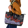 Fremantle Dockers ANZAC Day Leather Tote Bag Indigenous Dot Art with Poppy Flower Tribute