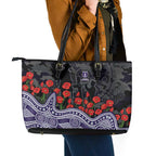 Fremantle Dockers ANZAC Day Leather Tote Bag Indigenous Dot Art with Poppy Flower Tribute