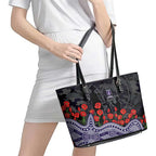 Fremantle Dockers ANZAC Day Leather Tote Bag Indigenous Dot Art with Poppy Flower Tribute