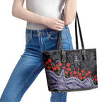 Fremantle Dockers ANZAC Day Leather Tote Bag Indigenous Dot Art with Poppy Flower Tribute
