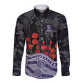Fremantle Dockers ANZAC Day Long Sleeve Button Shirt Indigenous Dot Art with Poppy Flower Tribute