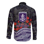 Fremantle Dockers ANZAC Day Long Sleeve Button Shirt Indigenous Dot Art with Poppy Flower Tribute