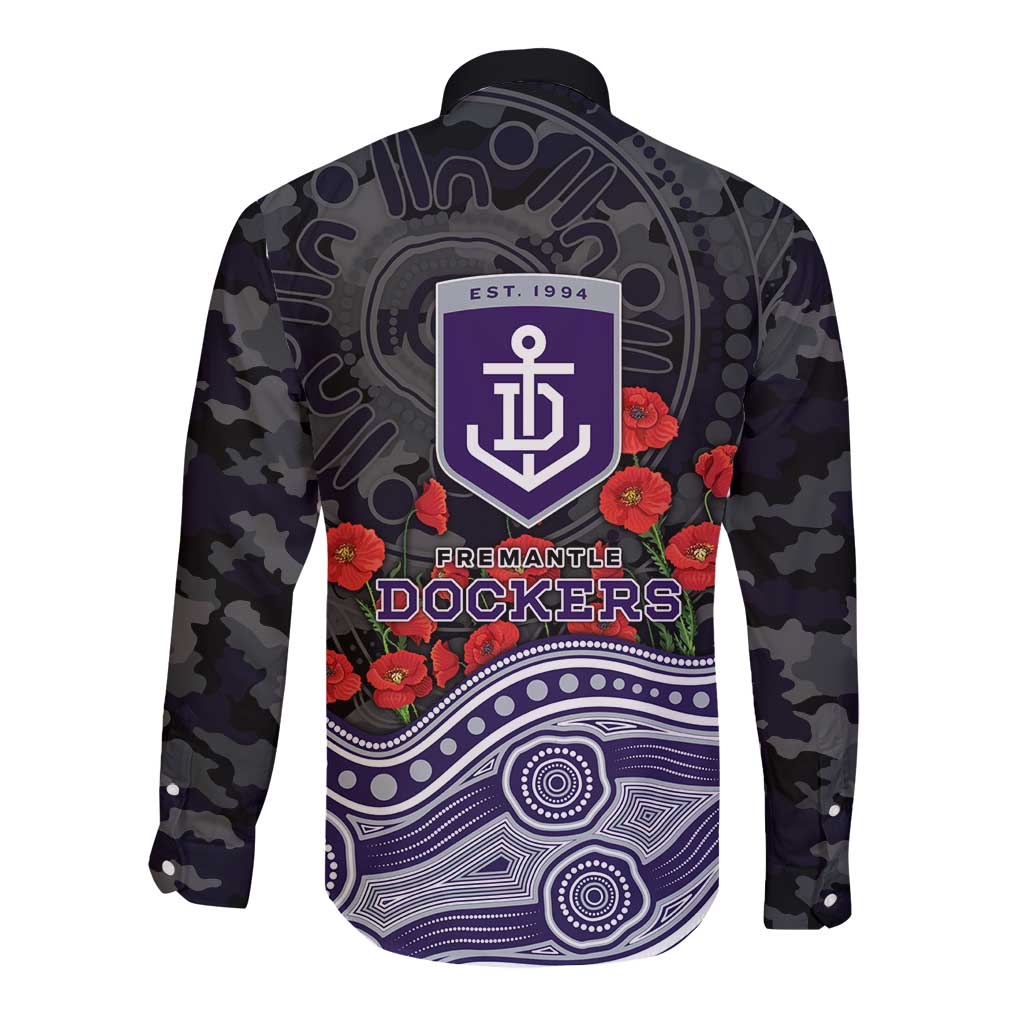 Fremantle Dockers ANZAC Day Long Sleeve Button Shirt Indigenous Dot Art with Poppy Flower Tribute