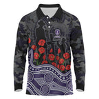 Fremantle Dockers ANZAC Day Long Sleeve Polo Shirt Indigenous Dot Art with Poppy Flower Tribute