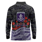 Fremantle Dockers ANZAC Day Long Sleeve Polo Shirt Indigenous Dot Art with Poppy Flower Tribute