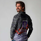 Fremantle Dockers ANZAC Day Long Sleeve Polo Shirt Indigenous Dot Art with Poppy Flower Tribute