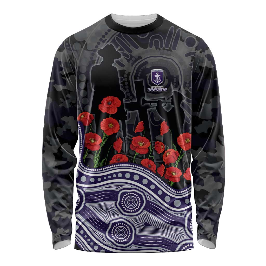Fremantle Dockers ANZAC Day Long Sleeve Shirt Indigenous Dot Art with Poppy Flower Tribute