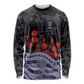 Fremantle Dockers ANZAC Day Long Sleeve Shirt Indigenous Dot Art with Poppy Flower Tribute