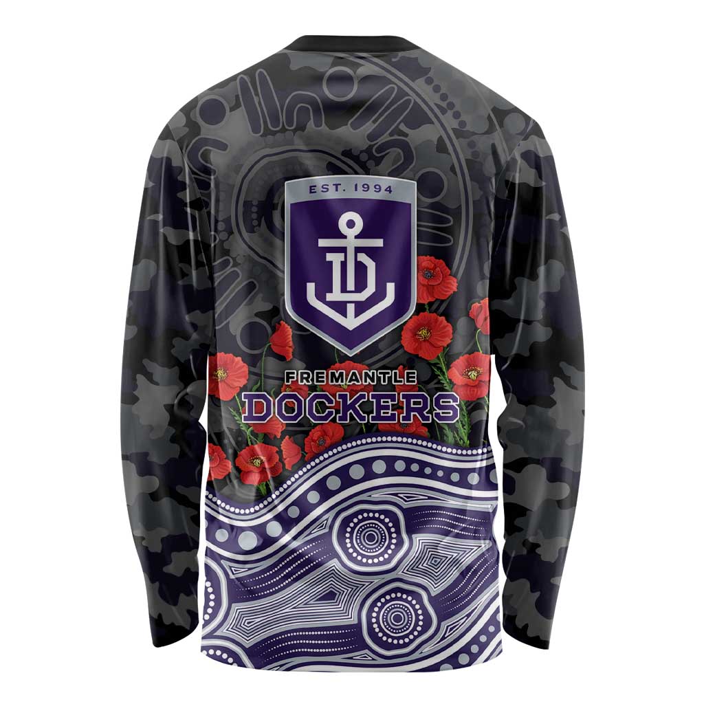 Fremantle Dockers ANZAC Day Long Sleeve Shirt Indigenous Dot Art with Poppy Flower Tribute