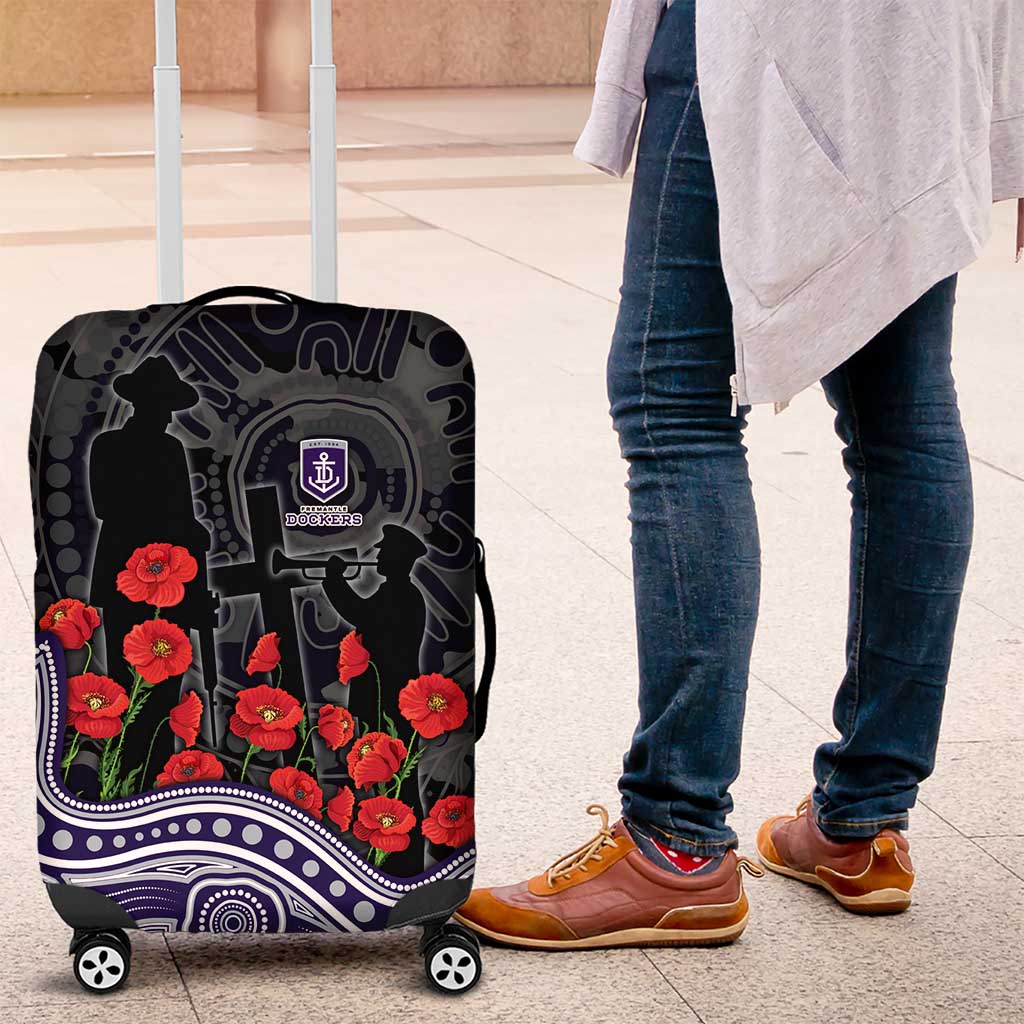 Fremantle Dockers ANZAC Day Luggage Cover Indigenous Dot Art with Poppy Flower Tribute