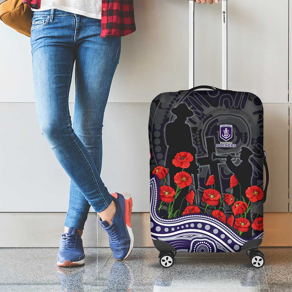 Fremantle Dockers ANZAC Day Luggage Cover Indigenous Dot Art with Poppy Flower Tribute