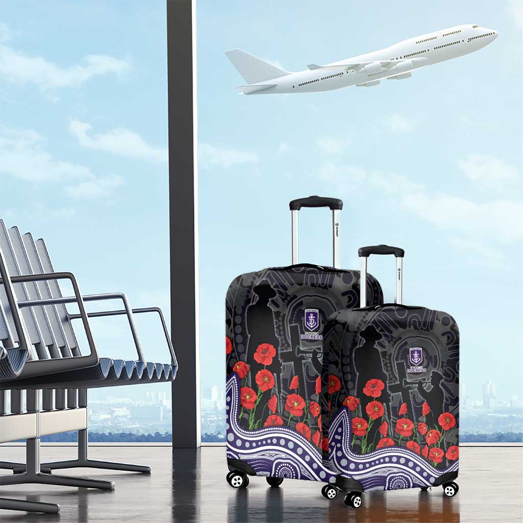 Fremantle Dockers ANZAC Day Luggage Cover Indigenous Dot Art with Poppy Flower Tribute