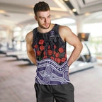 Fremantle Dockers ANZAC Day Men Tank Top Indigenous Dot Art with Poppy Flower Tribute