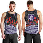 Fremantle Dockers ANZAC Day Men Tank Top Indigenous Dot Art with Poppy Flower Tribute