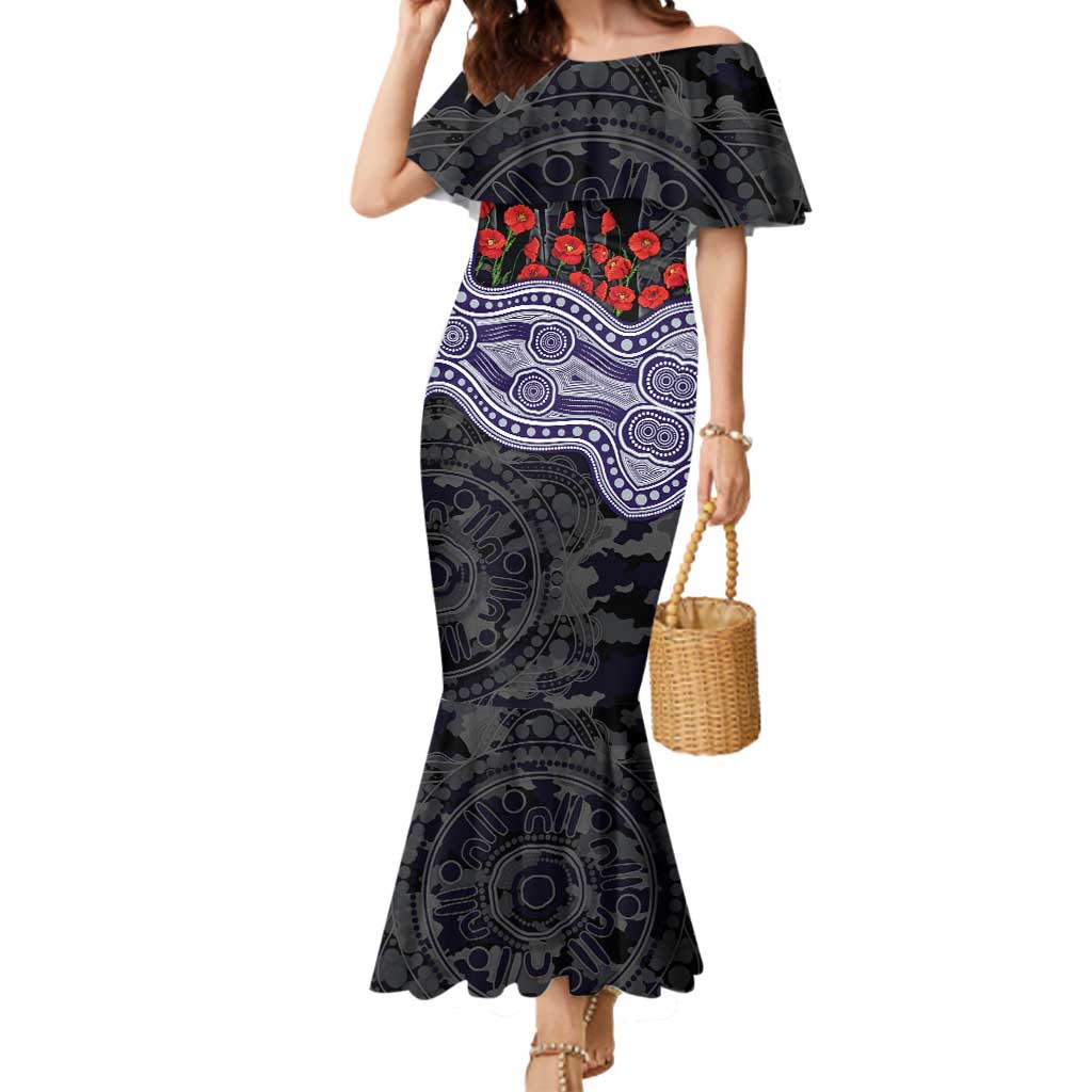 Fremantle Dockers ANZAC Day Mermaid Dress Indigenous Dot Art with Poppy Flower Tribute