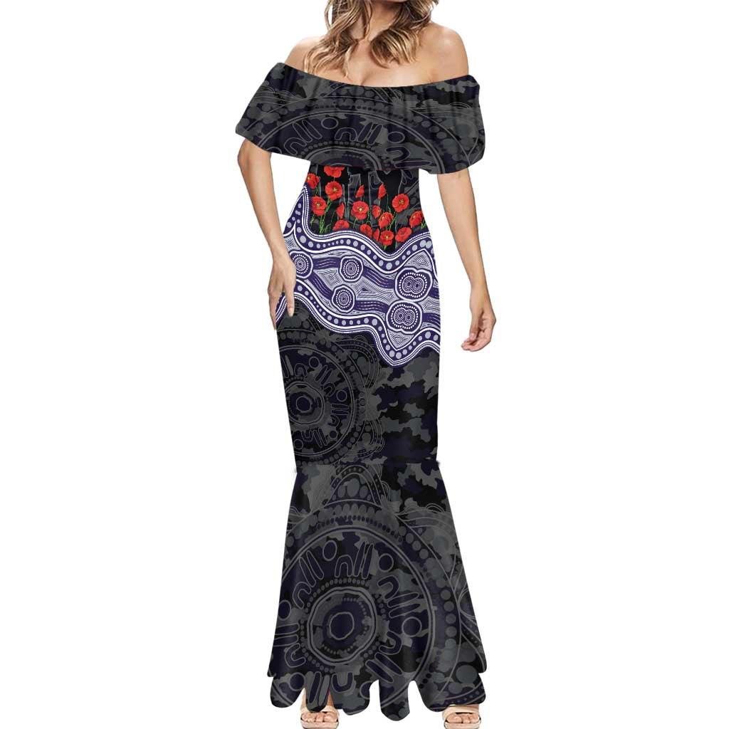 Fremantle Dockers ANZAC Day Mermaid Dress Indigenous Dot Art with Poppy Flower Tribute