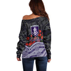 Fremantle Dockers ANZAC Day Off Shoulder Sweater Indigenous Dot Art with Poppy Flower Tribute