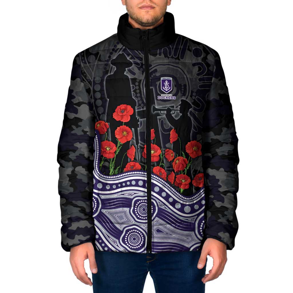 Fremantle Dockers ANZAC Day Padded Jacket Indigenous Dot Art with Poppy Flower Tribute