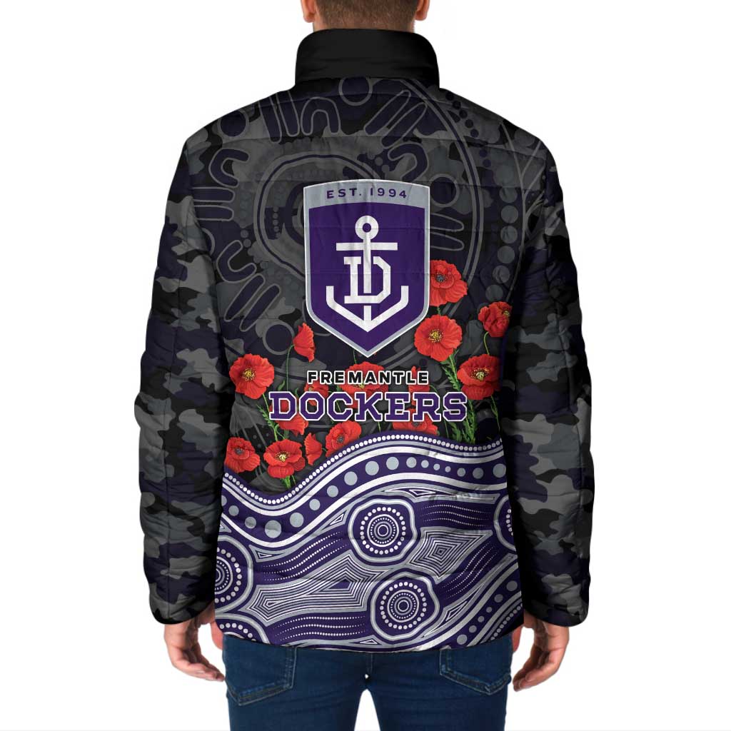 Fremantle Dockers ANZAC Day Padded Jacket Indigenous Dot Art with Poppy Flower Tribute