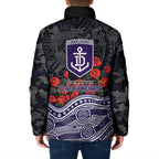 Fremantle Dockers ANZAC Day Padded Jacket Indigenous Dot Art with Poppy Flower Tribute