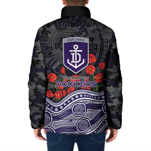 Fremantle Dockers ANZAC Day Padded Jacket Indigenous Dot Art with Poppy Flower Tribute