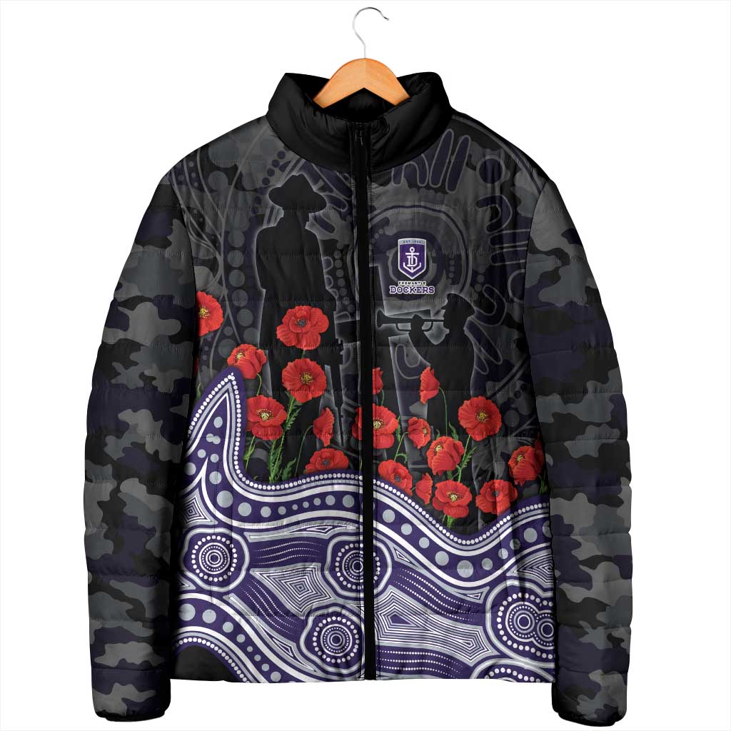 Fremantle Dockers ANZAC Day Padded Jacket Indigenous Dot Art with Poppy Flower Tribute