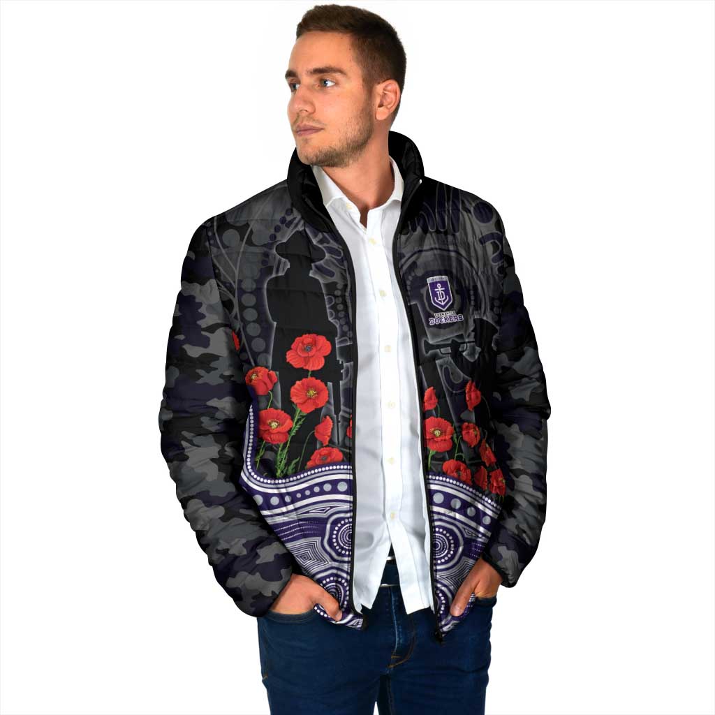 Fremantle Dockers ANZAC Day Padded Jacket Indigenous Dot Art with Poppy Flower Tribute