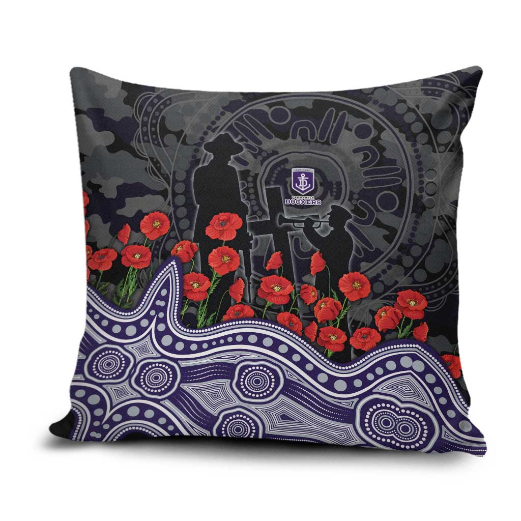 Fremantle Dockers ANZAC Day Pillow Cover Indigenous Dot Art with Poppy Flower Tribute