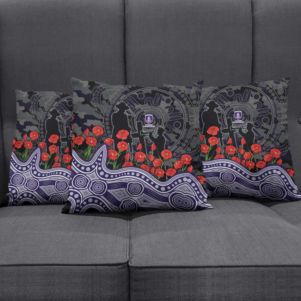 Fremantle Dockers ANZAC Day Pillow Cover Indigenous Dot Art with Poppy Flower Tribute