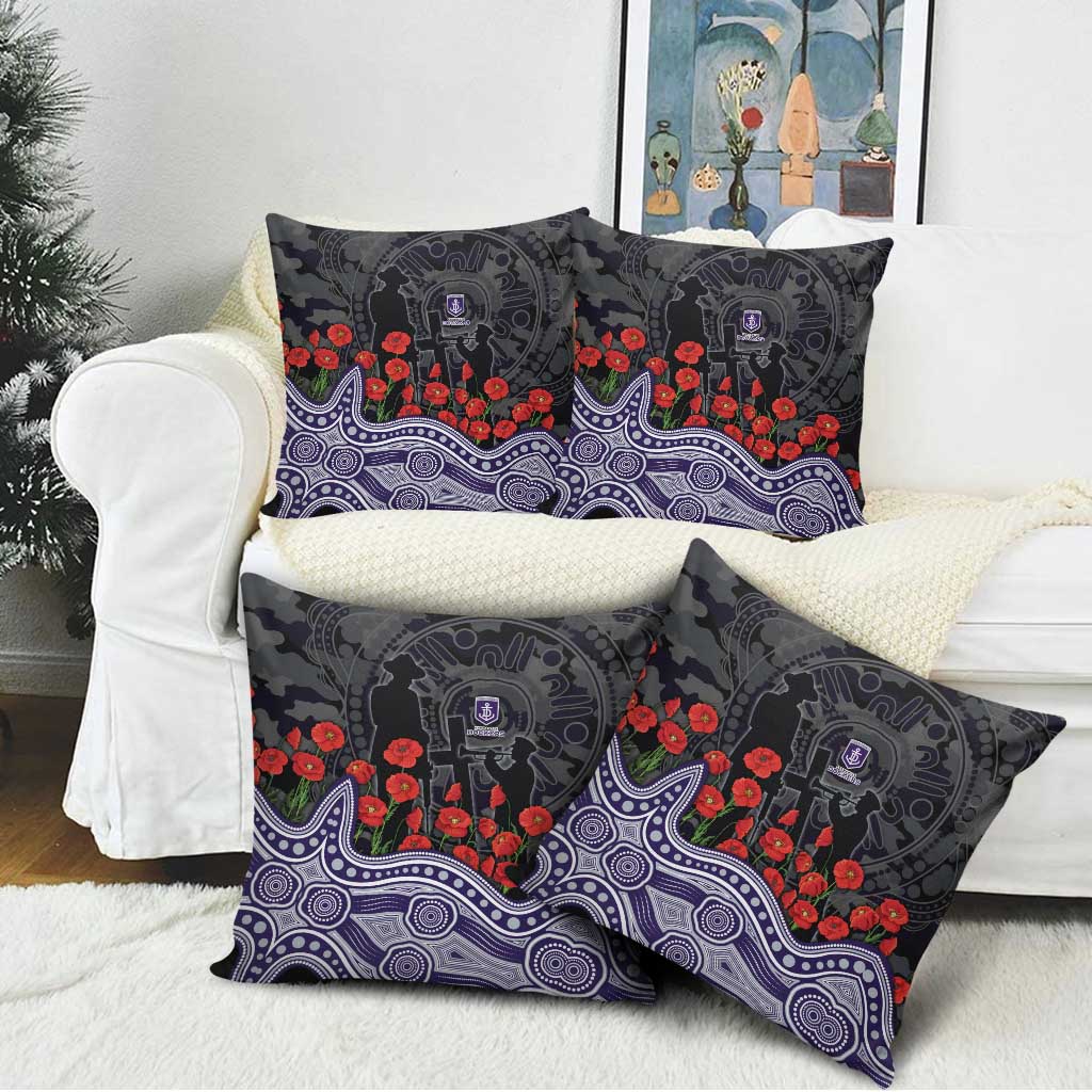 Fremantle Dockers ANZAC Day Pillow Cover Indigenous Dot Art with Poppy Flower Tribute