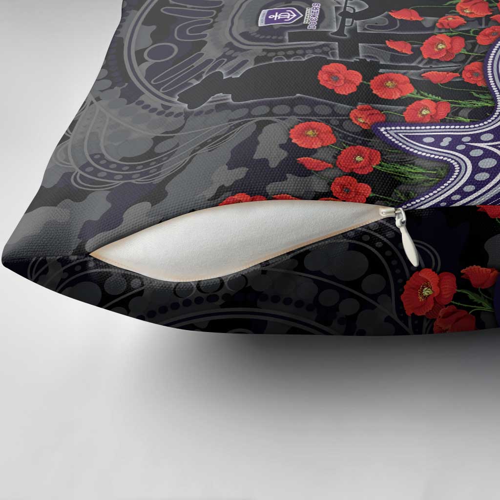 Fremantle Dockers ANZAC Day Pillow Cover Indigenous Dot Art with Poppy Flower Tribute