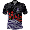 Fremantle Dockers ANZAC Day Polo Shirt Indigenous Dot Art with Poppy Flower Tribute
