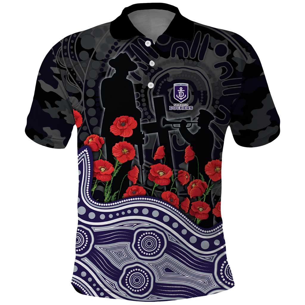 Fremantle Dockers ANZAC Day Polo Shirt Indigenous Dot Art with Poppy Flower Tribute