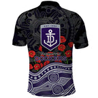 Fremantle Dockers ANZAC Day Polo Shirt Indigenous Dot Art with Poppy Flower Tribute
