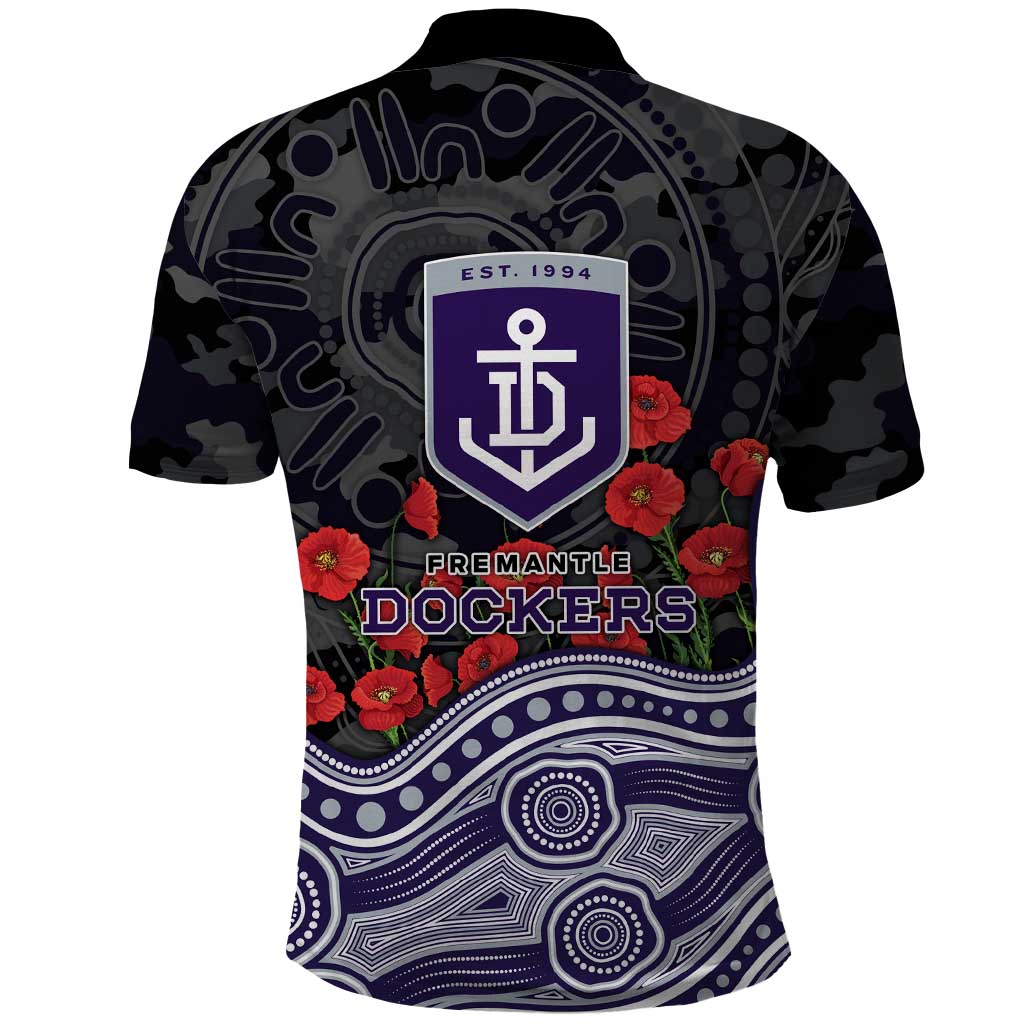 Fremantle Dockers ANZAC Day Polo Shirt Indigenous Dot Art with Poppy Flower Tribute